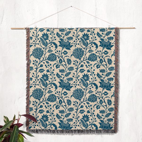 Blue-Blossom-Woven-Blanket-tapestry-on-the-wall