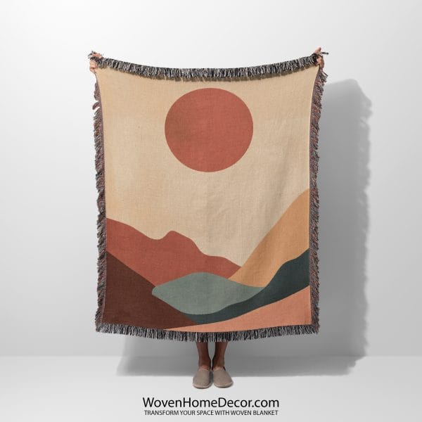 Brown-Mountain-Scene-woven-blanket-main-photo