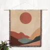 Brown-Mountain-Scene-woven-blanket-on-wall