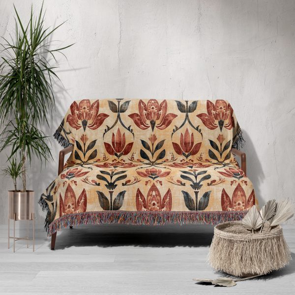 Lotus-Serenity-Woven-Blanket-covered-the-sofa