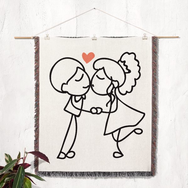 The Minimalist Love Sketch blanket displayed on a wall as minimalist decor